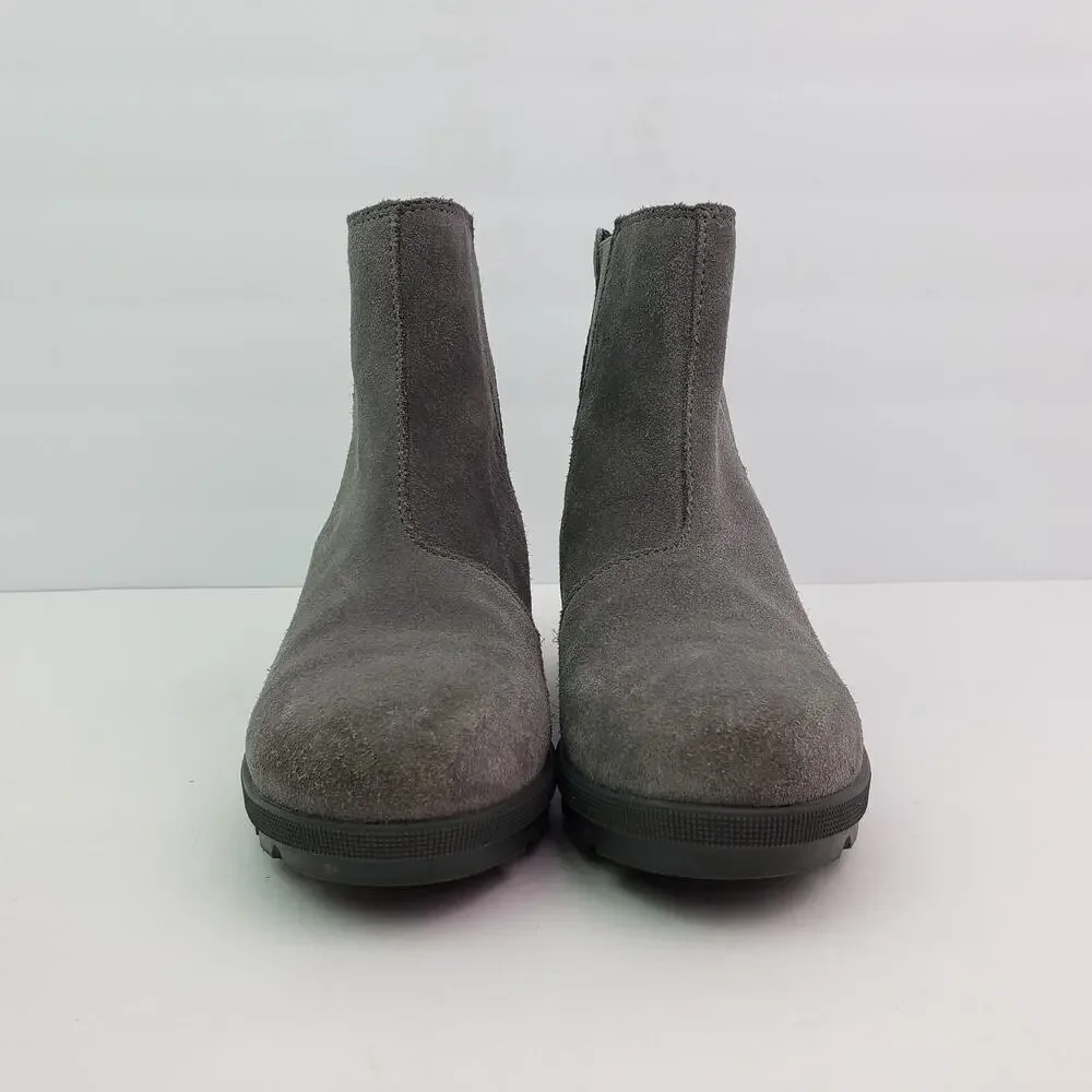 Sorel Joan Of Arctic Girls Size 3Y Gray Suede Hidden Wedge Chelsea Booties Boots